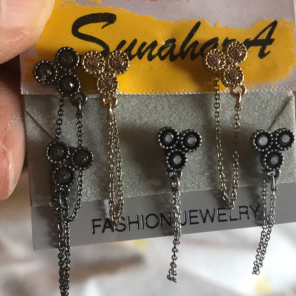 Dark Silver Triad Earrings